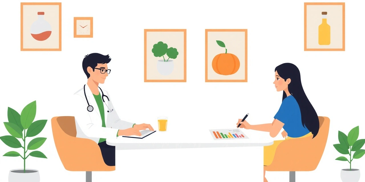 Dietetyk prowadzący rozmowę z pacjentem w gabinecie, pokazujący wykresy i analizy żywieniowe