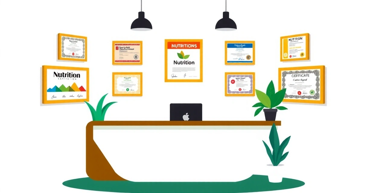 Współczesne biuro dietetyczne z nagrodami, certyfikatami i wyróżnieniami na ścianach